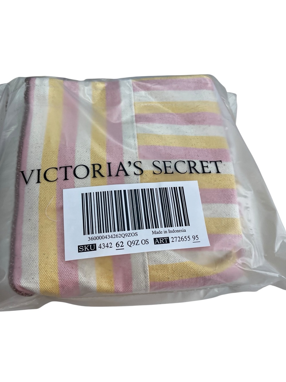 Victoria's Secret Pink & yellow and Cream Striped Canvas Tote NWT - Picture 6 of 6